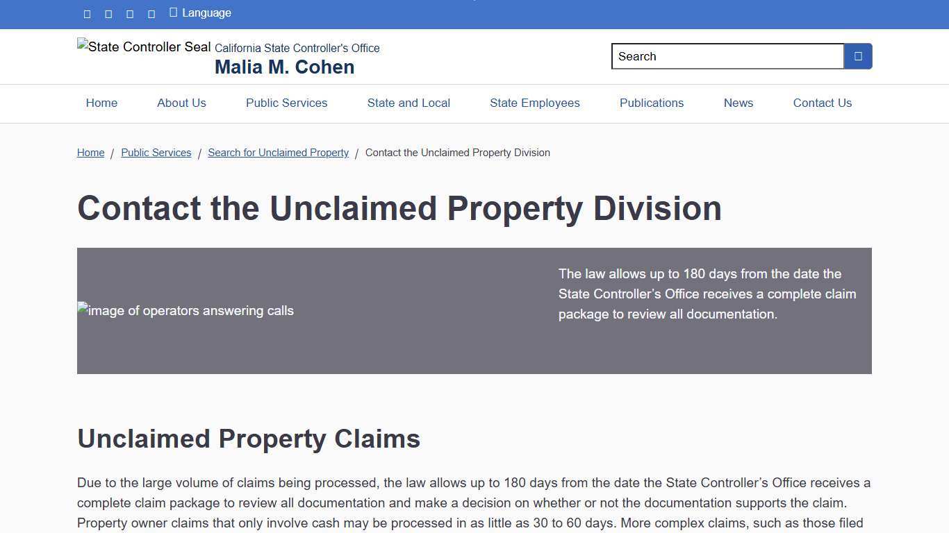 Contact the Unclaimed Property Division