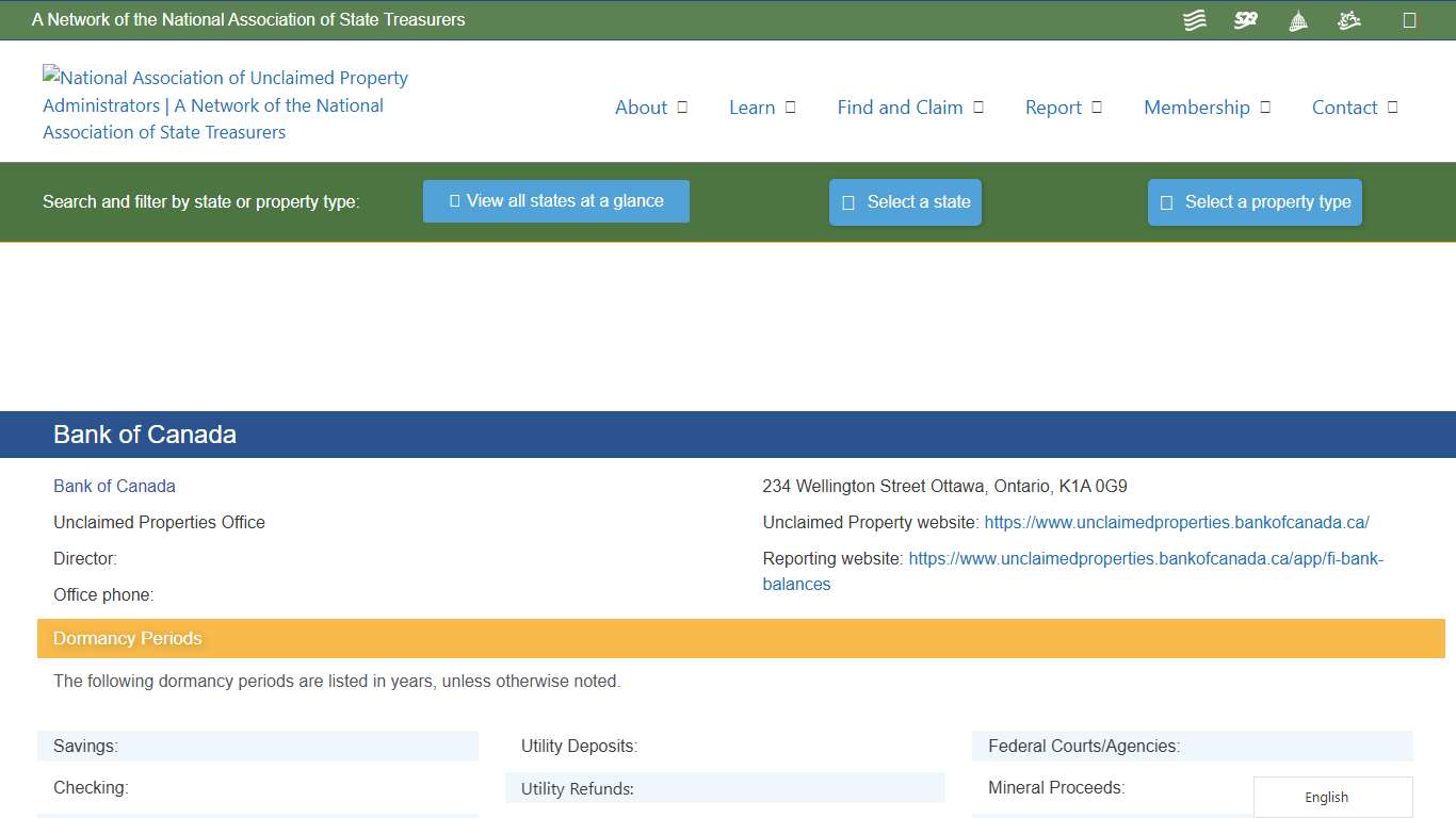 Bank of Canada – National Association of Unclaimed Property Administrators (NAUPA)